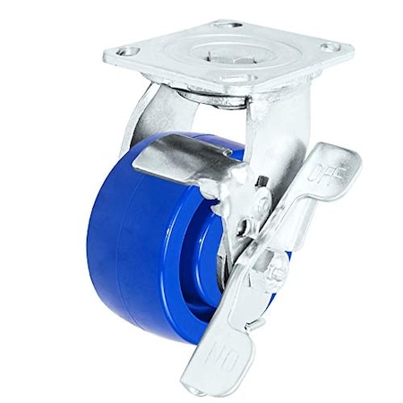Casterhq 5"x2" Stainless Steel Swivel Caster W/ Locking Brake, Blue Solid CBSSSP52